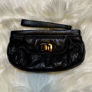 100% Leather Wristlet Purse, Vintage Minimalist Clutch, Juicy Couture, Black